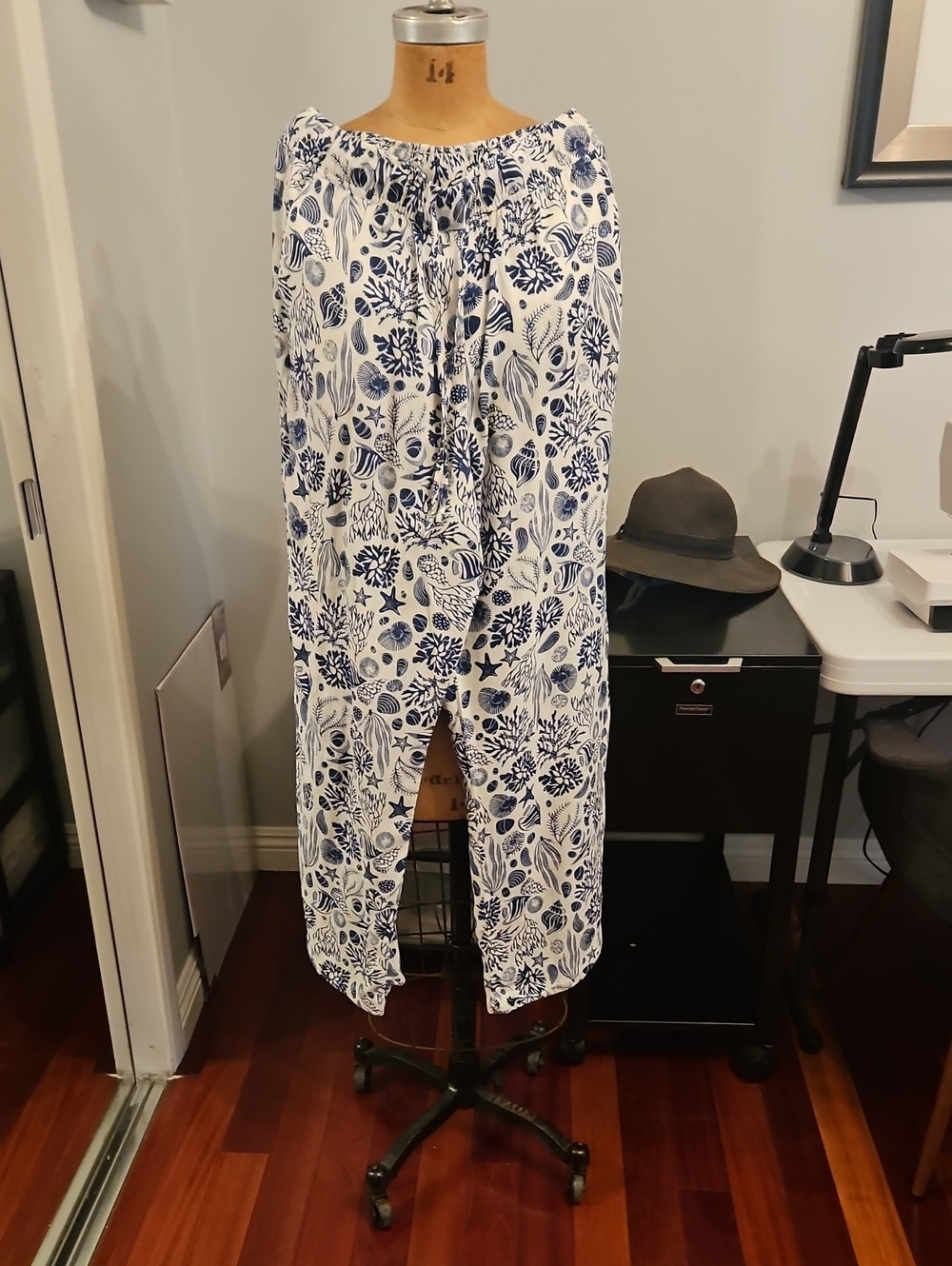 Sigrid Olsen White and Navy Blue Wide-Leg Pull-On Pants